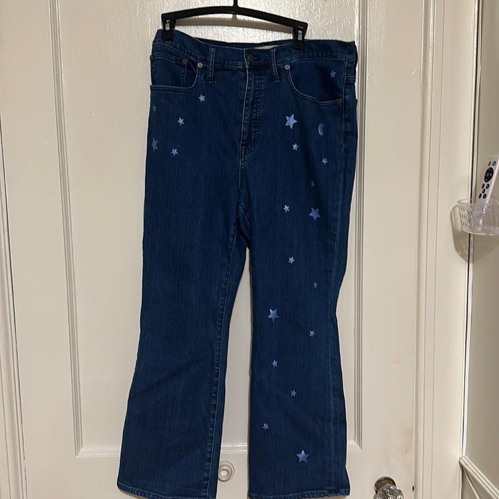 Madewell jeans with stars and moon design